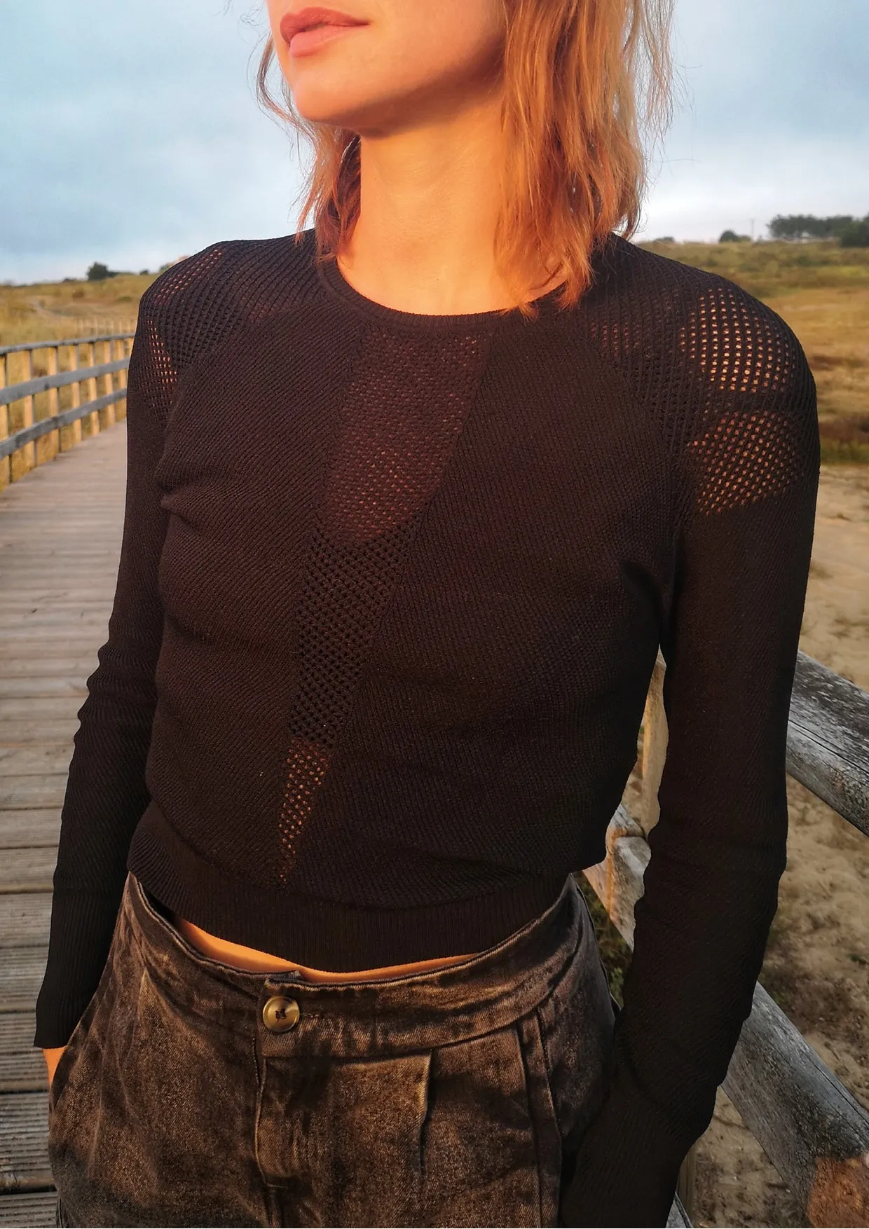 SWEATER LONG SLEEVE - KNIT TRANSPARENT black