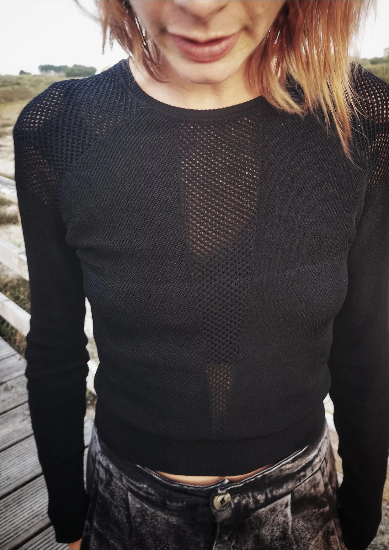 SWEATER LONG SLEEVE - KNIT TRANSPARENT black