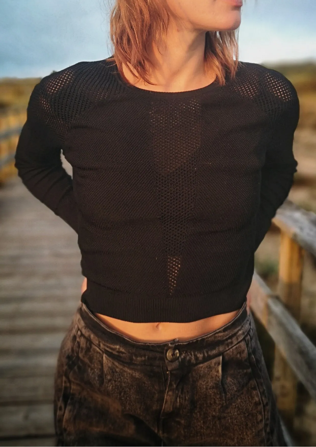 SWEATER LONG SLEEVE - KNIT TRANSPARENT black