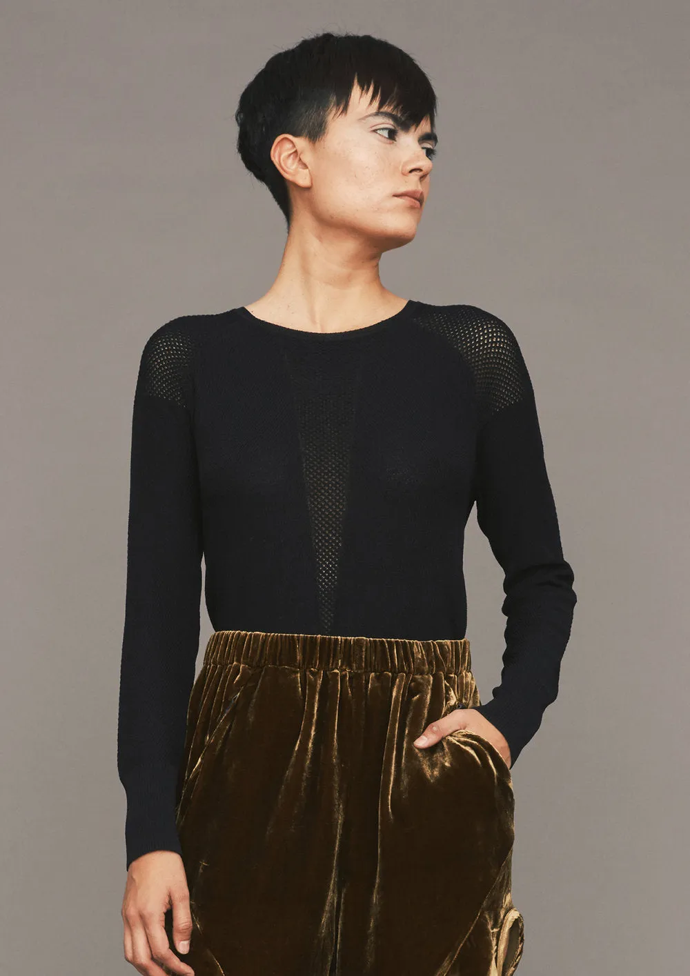 SWEATER LONG SLEEVE - KNIT TRANSPARENT black