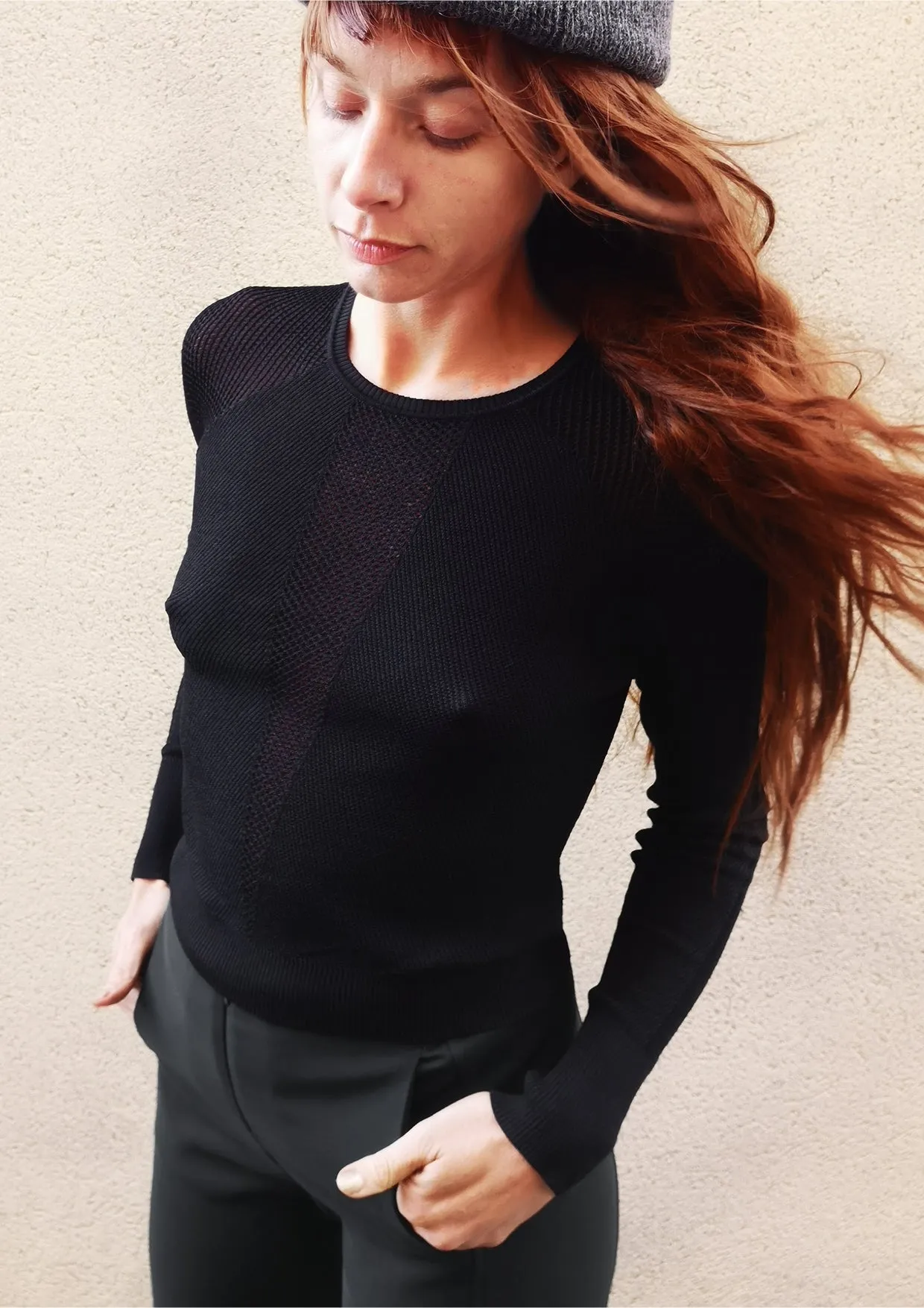 SWEATER LONG SLEEVE - KNIT TRANSPARENT black