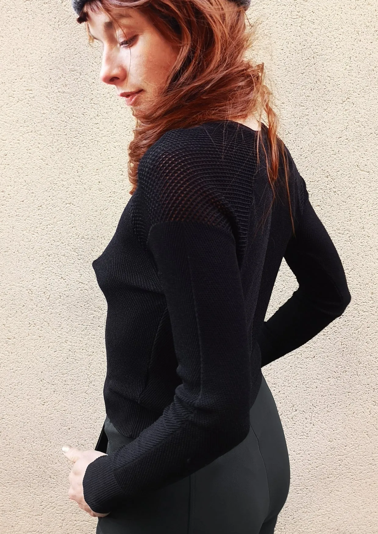 SWEATER LONG SLEEVE - KNIT TRANSPARENT black