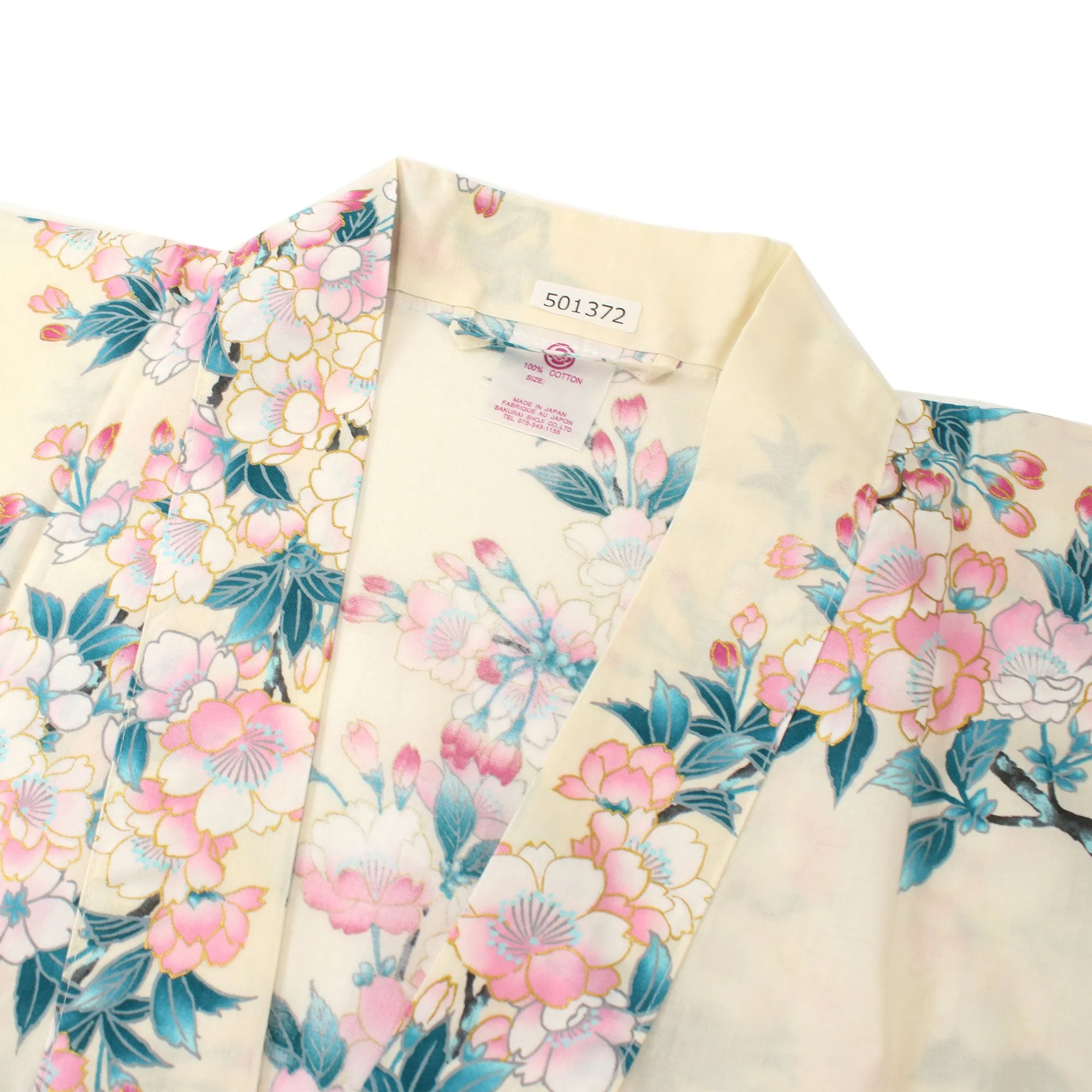 Women's Happi Coat: Kimono Robe - Cherry Blossom White