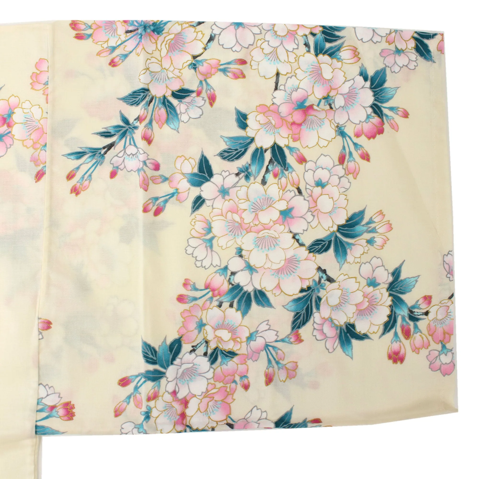 Women's Happi Coat: Kimono Robe - Cherry Blossom White