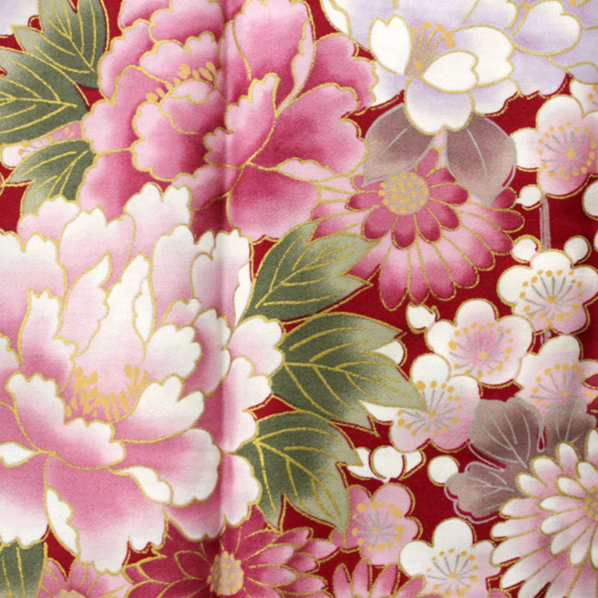 Women's Happi Coat: Kimono Robe - Flowers in Bloom Red